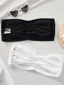 SHEIN Teen Girl Simple Comfortable Ruched Padded Cross Strap Lift Bra Two-Piece Set