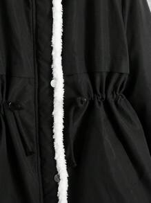 SHEIN Parka con capucha para niñas preadolescentes, de cintura ceñida, forrada térmicamente, de hombros caídos, estilo casual y cómodo, adecuada para otoño e invierno, versátil y clásica