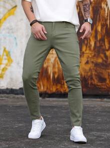 Manfinity Homme Men's Solid Color Front Button Pocket Simple Casual Jeans