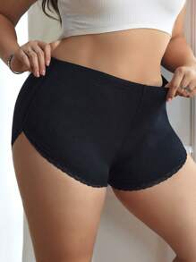 1 pieza Pantie de talla grande con borde de encaje de unicolor