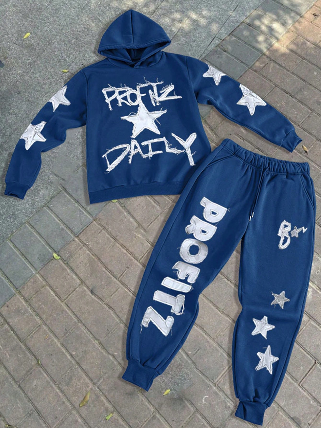 Manfinity Dauomo Men's Letter Print Simple Hoodie Sweatshirt And Casual Pants Set, Long Sleeve