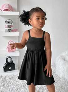 SHEIN Explorewe 2 piezas/set Camisa a cuadros y vestido de tela suave de punto para niñas bebé, estilo callejero retro casual, adecuado para otoño-invierno, actividades al aire libre, escuela - Rosa - Ver 5