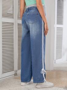 SHEIN Umstandsmode Jeans mit Farbblock Design, Schleifen-Dekor und geradem Bein