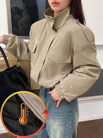 DAZY Abrigo acolchado de unicolor y mangas largas para uso diario, ropa de invierno para mujer, chaqueta de invierno para mujer