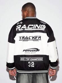Manfinity VCAY Plus Size Men's Loose Woven Long Sleeve Baseball Jacket, Race Car Street Wear Graphic Color Block Lightweight Jacket, For Friends, Husband, Boyfriend Gifts, For Fall Winter - Multicolor - View 4