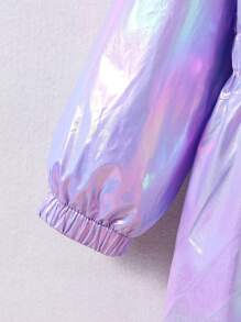 SHEIN 女小童鐳射拉鏈開襟連帽外套不帶T恤 - 紫色 - 查看 5