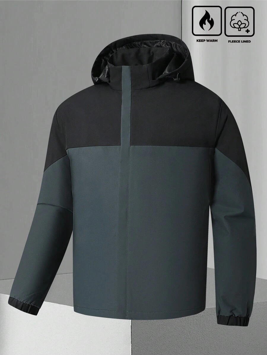 Manfinity Homme 1pc Men's Casual Zip-Up Color Block Hooded Jacket ...