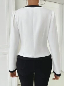 SHEIN Clasi Áo sơ mi tay bồng màu tương phản đơn giản thanh lịch dành cho nữ - trắng - Xem 2