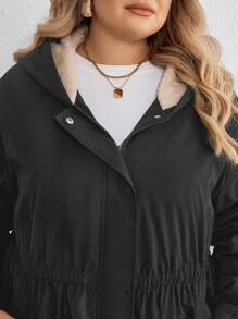 SHEIN CURVE+ Chaqueta con capucha y cintura acampanada para tallas grandes, para invierno