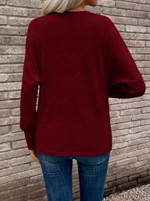 SHEIN Clasi Draped Collar Batwing Sleeve Tee Fall Cloth For Women - Burgundy - View 2
