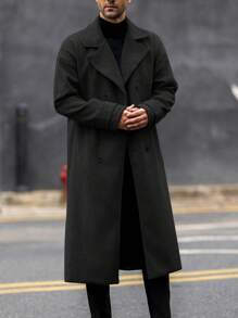 Manfinity Homme Men's Casual Solid Color Double-Breasted Overcoat, Autumn/Winter - Black - View 1