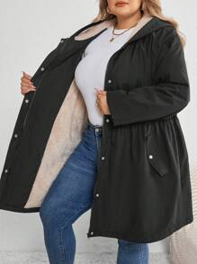 SHEIN CURVE+ Chaqueta con capucha y cintura acampanada para tallas grandes, para invierno