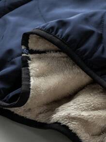 SHEIN LUNE Plus Size Minimalist Warm Hooded Zip-Up Padded Jacket, Suitable For Winter