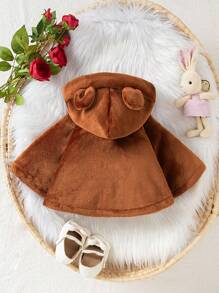 SHEIN 1 pezzo Mantella in peluche per bimbe, calda e comoda, nuovo arrivo autunno/inverno 2024, design carino - Caffè Marrone - Visualizzare 2