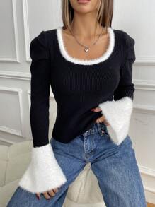 Chiquease Women Casual Color Block Crew Neck Long Sleeve Pullover Sweatshirt