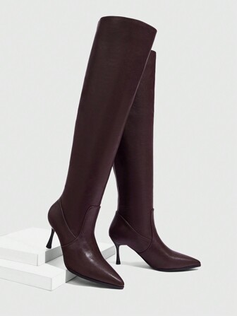 CUCCOO SZL Botas altas de tacón alto a la rodilla de moda, botas sexys hasta el muslo de tacón de aguja para fiesta, para otoño/invierno, para Navidad, Año Nuevo y San Valentín