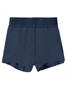 Gameset SHEIN Sport Quần short thể thao tối giản cạp chun cho nữ, mặc thường ngày, quần short tập gym, quần short đi xe đạp - Màu xanh hải quân - Xem 4