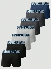 Men's Letter Print Elastic Waist Boxer Briefs 7 Pcs, - Multicolor - View 2