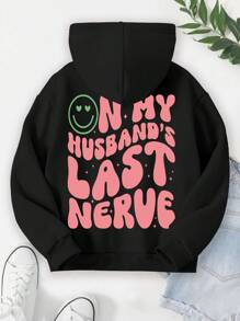 1pc Women Fashion Casual Smiling Face Slogan Graphic Print Hoodie Sweatshirt, Autumn/Winter Pullover Fall Outfit