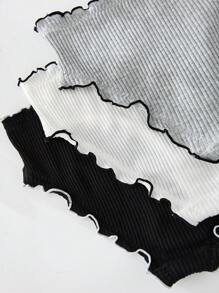 SHEIN 3pcs/Pack Tween Girls Solid Color Cozy Ribbed Knit Triangle Panties With Ribbon Bow Decor