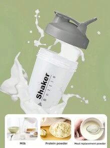 1 件装蛋白质摇瓶运动瓶蛋白质摇杯，适用于锻炼前后，健身房搅拌瓶，带不锈钢球 - 灰色 - 查看 2