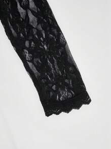 Hauture Winter Women Clothes, Elegant Sheer Black Lace Corset Long Sleeve Top With Front Tie Up. For Going Out, Concerts, Festivals,Party, Holiday