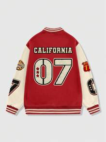 ROMWE MEN Prep 1 件装 男士纯色拼布前扣长袖休闲夹克 - 彩色 - 查看 4