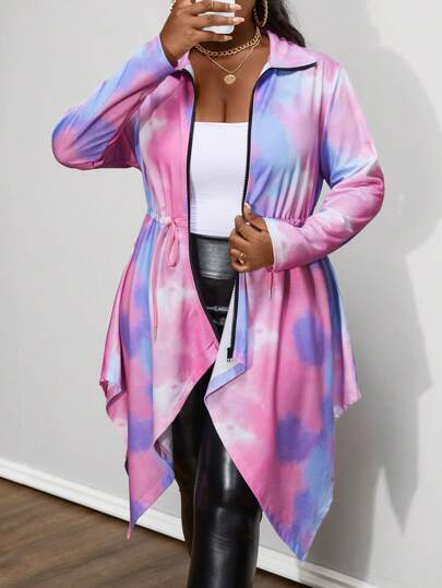 Maweii Plus Size Front Zipper Long Sleeve Casual Jacket, Everyday Wear