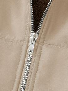 大码前拉链长袖口袋休闲连帽外套 - 米色 - 查看 6