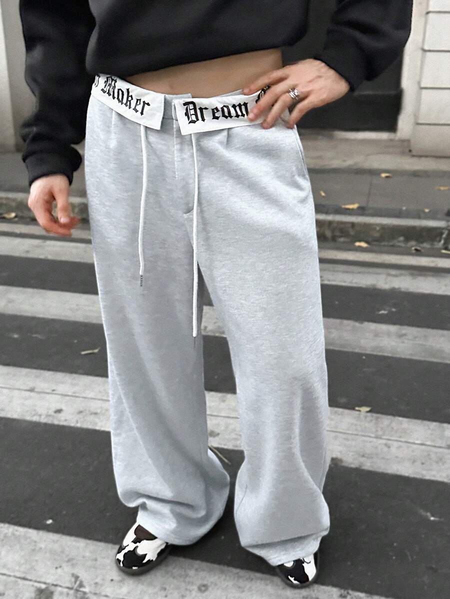 Manfinity VCAY 1 件男士针织休闲文字印花松紧腰宽松运动裤，年轻休闲版型外出时尚慢跑裤超大号拼色运动裤，适合丈夫、男朋友的礼物