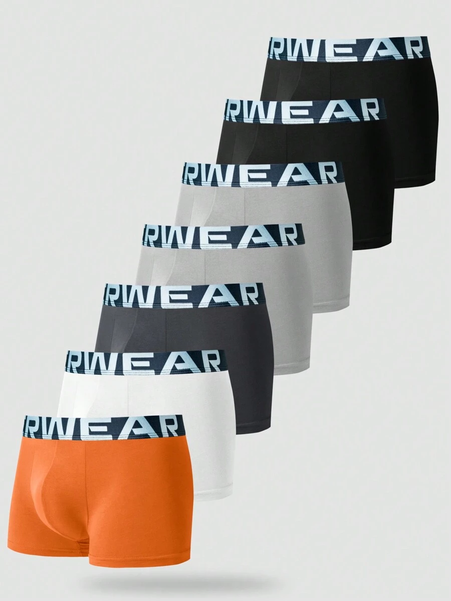 7 件装男士简约字母印花腰带拼接平角内裤 - 彩色 - 查看 1