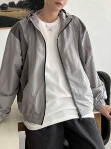 DAZY Chaqueta de hombre de otoño con diseño de color block en gris