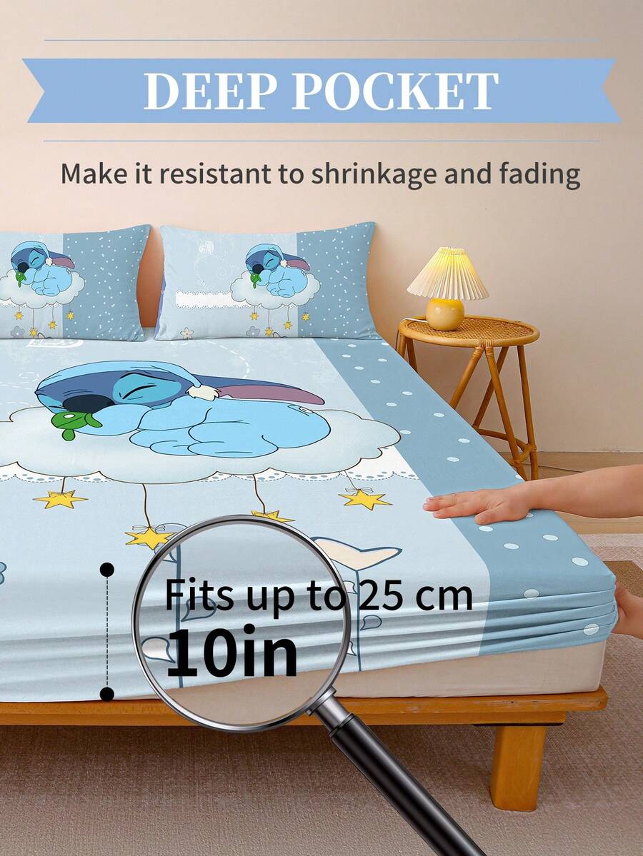1pc Stitch Fitted Sheet, Matress Cover, Lilo & Stitch, Christmas