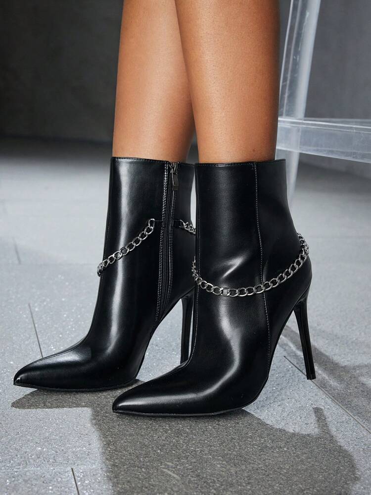 CUCCOO SZL Pointed Toe Stiletto High Heel Mid-Calf Boots For Women For Christmas And New Year Holiday