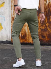 Manfinity Homme Men's Solid Color Front Button Pocket Simple Casual Jeans