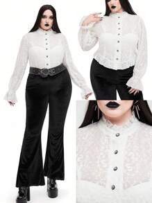 Whyspr Goth Punk Lace Elegant Retro Romantic Shirt With Gothic Punk Style, White - White - View 1