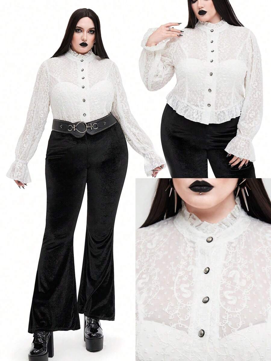Whyspr Goth Punk Lace Elegant Retro Romantic Shirt With Gothic Punk Style, White - White - View 1