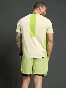 Acti Log Quần short thể thao hai lớp cạp chun màu tương phản phong cách bạn trai dành cho nam, thường ngày và thể dục - màu xanh lá - Xem 3