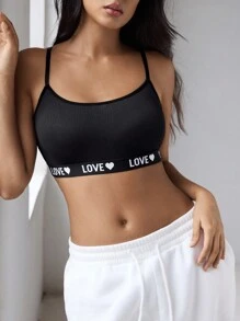 EasyFave Women's Fashion Sporty Comfy Letter Band Sports Bra