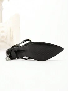 CUCCOO CHICEST 尖头细高跟鞋黑色波尔卡圆点网眼蝴蝶结露背优雅优雅女士高跟鞋 - 黑色 - 查看 5