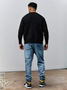 Manfinity LEGND Plus Size Men Portrait Pattern Round Neck Sweater, Casual Everyday Wear For Autumn/Winter - Multicolor - View 2