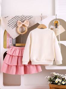 Conjunto de 2 piezas para niña: Sudadera con lazo y falda tipo pastel, nueva colección de primavera-otoño 2024