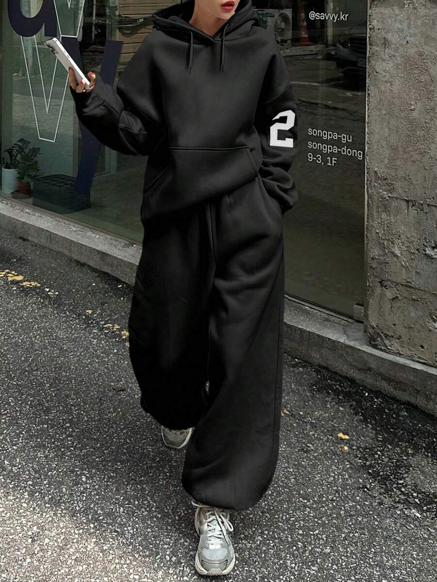 DAZY 女士连帽卫衣和抽绳下摆运动裤套装，休闲，女士两件套运动服套装，女士家居服套装