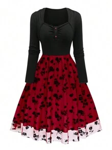 SHEIN Clasi Vestido sexy de talla grande para mujer con unicolor y parches para Halloween