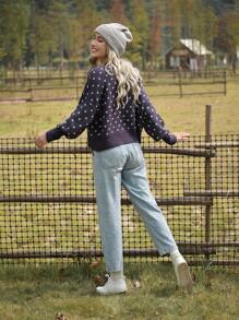 LanaWest Jersey de cuello redondo con mangas tipo dolman y estampado de corazón casual de LanaWest, para otoño/invierno