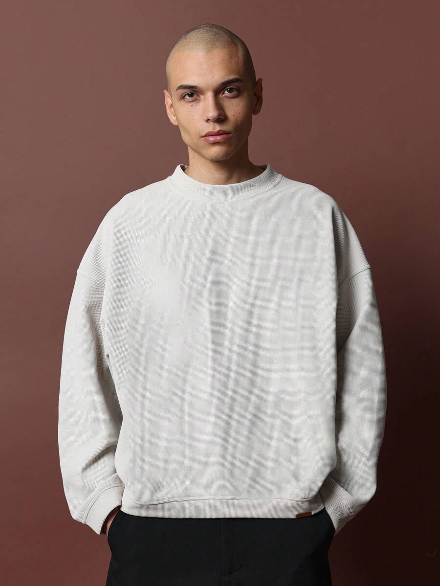 SUMWON 华夫格针织运动衫超大落肩高级休闲运动家居服冬季秋季舒适街头服饰