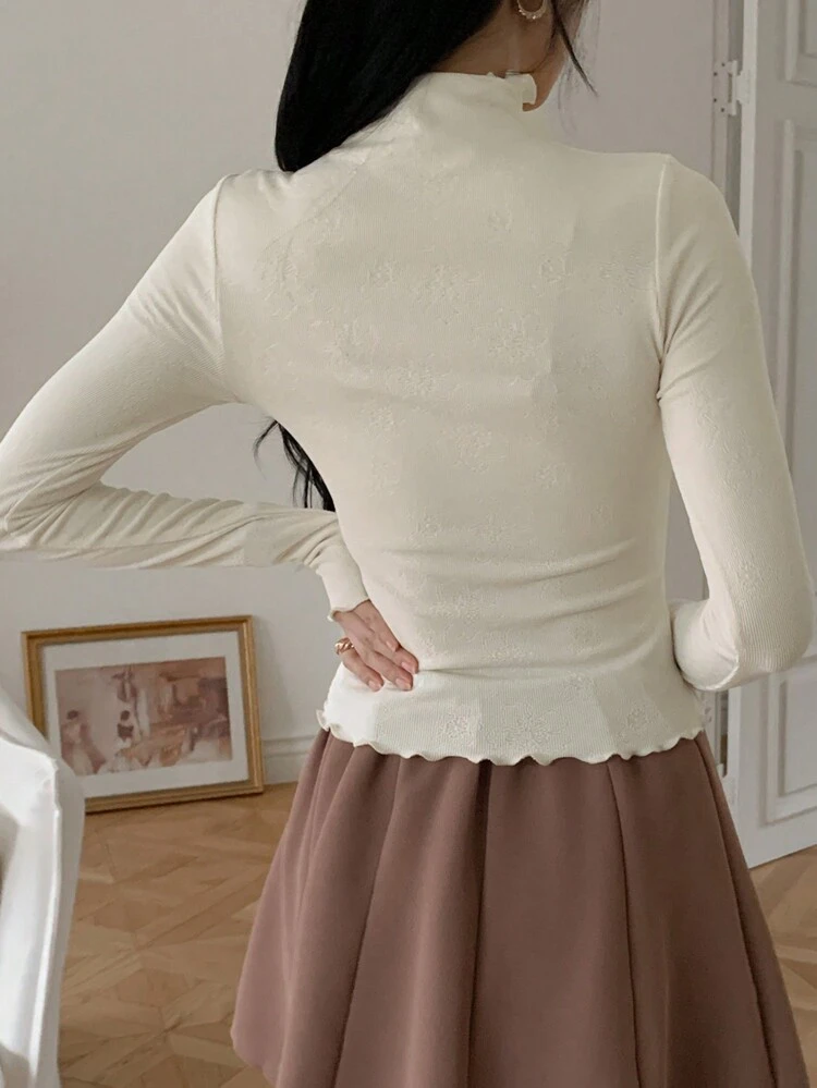 Women's Autumn New High Neck Slim Fit Long Sleeve Minimalist T-Shirt, Casual Everyday Wear,Fall Women Clothes