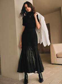 Anewsta 女士纯色简约日常网眼毛衣裙