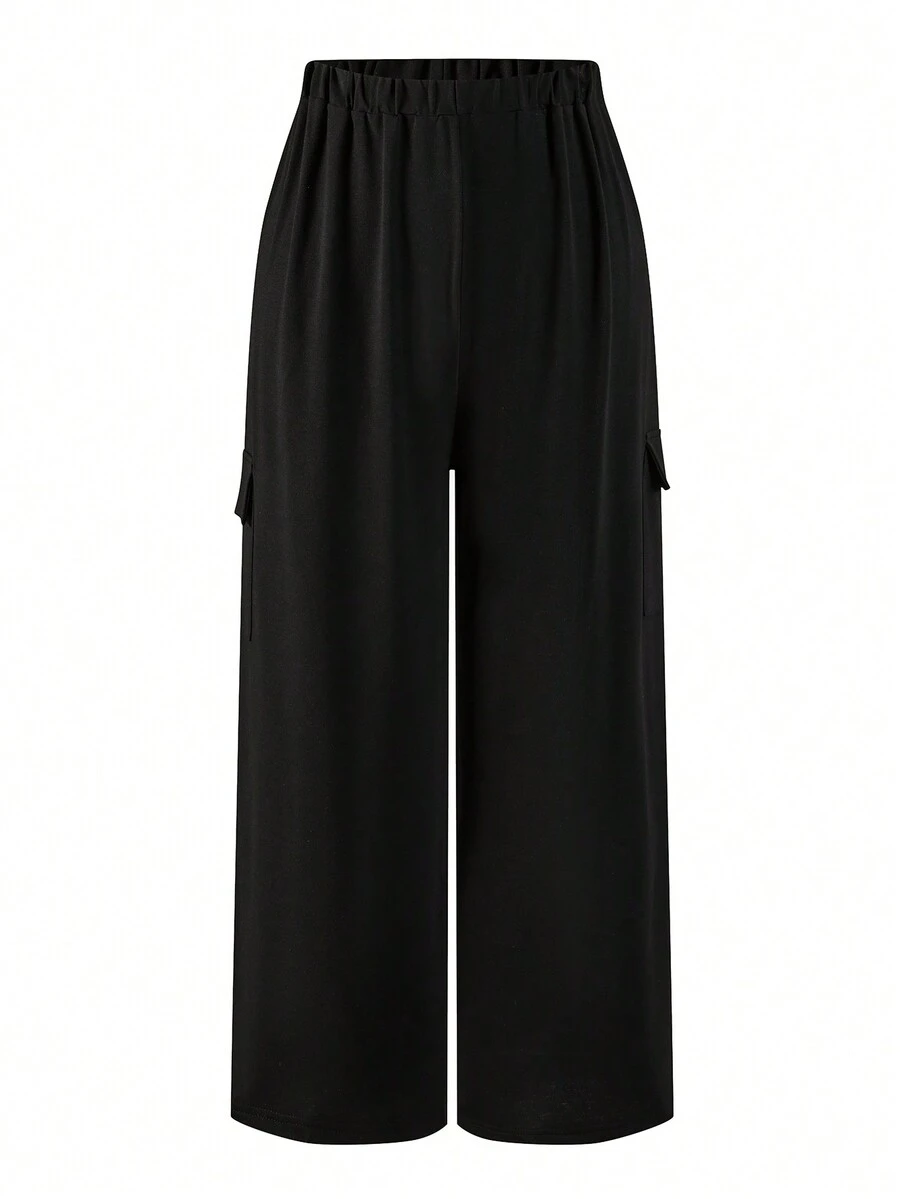 Mulvari Quần Jogger Lưng Thun Co Giãn Màu Trơn Size Lớn Rộng Rãi Thường Ngày - màu đen - Xem 1