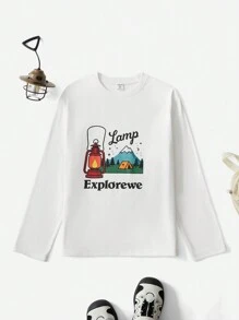 SHEIN Camiseta de manga larga con cuello redondo de forro polar para deportes al aire libre, para niño preadolescente - Blanco - Ver 2